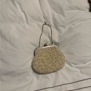 Elegant Pearl-Embellished Cream Clutch